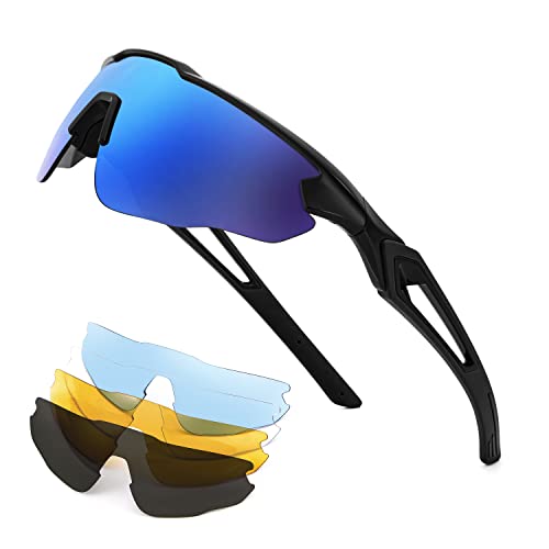 FEISEDY Sports Sunglasses, with 5 Lenses for Men Women, TR90 Lightweight, Baseball Cycling Motorcycle Running Golf B2940