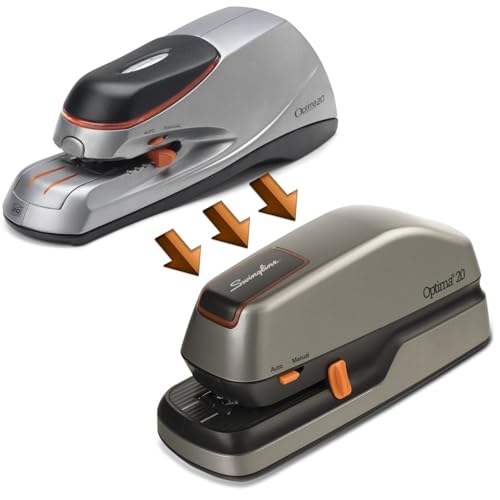 Swingline Electric Stapler, 20 Sheet Capacity, Optima 20, Jam Free, Auto or Manual, Plug In or Battery, Silver (48208)