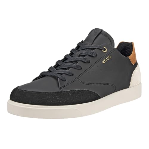 ECCO Women's Street LITE Court Sneaker, Black/Black/Limestone, 4-4.5