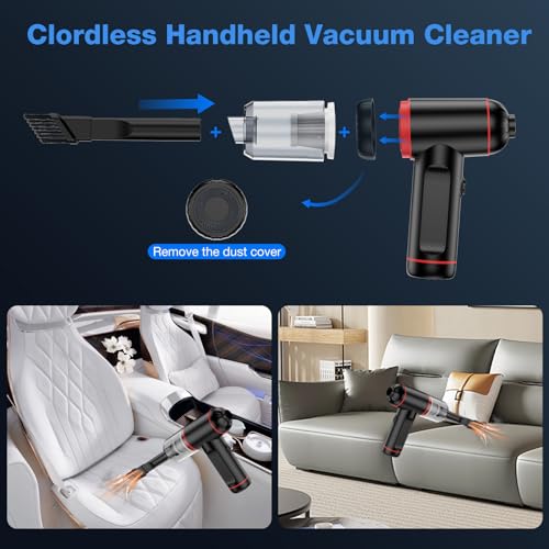 Compressed Air Duster, 3 in 1 Cordless Electric Air Duster, Vacuum & Inflate Swimming Ring, 3 Gear Adjustable 100,000RPM Wireless Handheld Mini Car Vacuum Cleaner & Keyboard Air Blower with LED Light