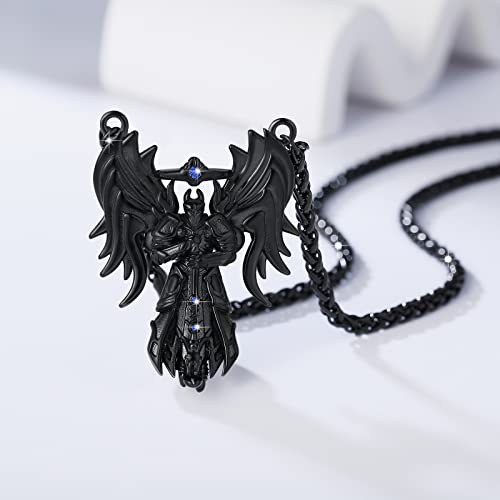 YAMI Black Necklace for Men, Guardian Angel Necklace, Pendant Necklace with Wings, Hypoallergenic Angel Pendant 316 Stainless Steel Cast, 24 Inch Chain, Men's Jewelry (Black)