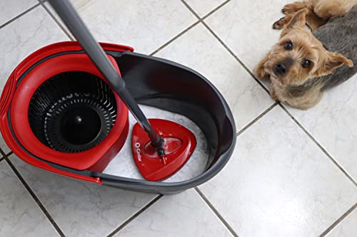 O-Cedar Easywring Microfiber Spin Mop & Bucket Floor Cleaning System with 1 Extra Refill,Red / Gray