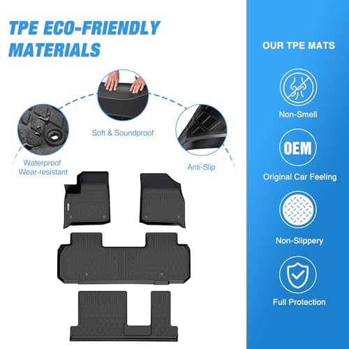 Nilight TPE Floor Mats for Chevy Traverse 8 Seats 2nd Row Bench Seat 2018 2019 2020 2021 2022 2023 2024,All Weather Custom Fit Heavy Duty Floor Liners