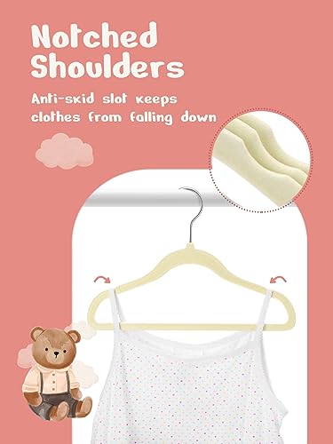 HOUSE DAY Velvet Baby Hangers 50 Pack, Premium Children's Hangers for Baby, Infant & Toddler Clothes, Durable Non Slip Baby Felt Hangers Beige, 11 Inch Baby Hangers for Closet, Ideal for Everyday Use