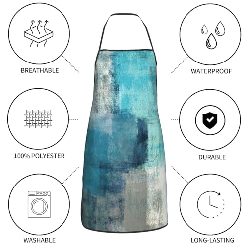 BOKEKANG Modern Art Abstract Gery Turquoise Oven Mitts and Pot Holders With Apron Set of 5 Silicone Teal Kitchen Mitten Gloves and Non-Slip Teal Potholders Cooking Apron Set Heat Resistant for Kitchen