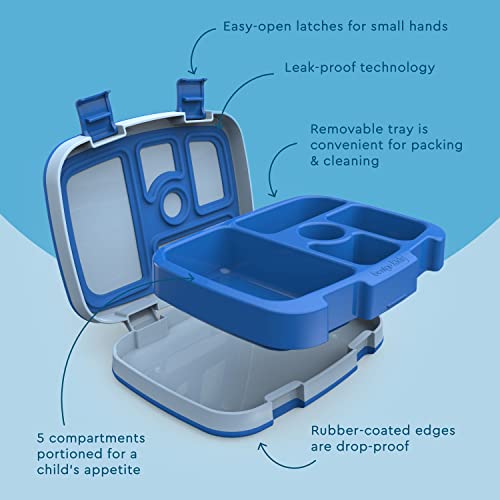 Bentgo Kids Bento-Style 5-Compartment Leak-Proof Lunch Box - Ideal Portion Sizes for Ages 3 to 7 - Durable, Drop-Proof, Dishwasher Safe, BPA-Free, & Made with Food-Safe Materials (Blue)