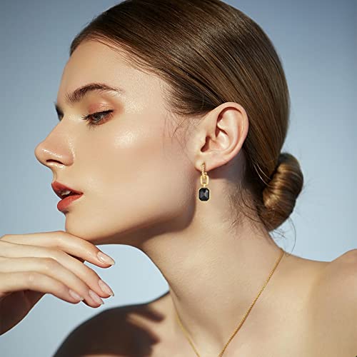 Mesovor Gold Crystal Hoop Earrings for Women Trendy, 18K Gold Plated Hoop Earrings | Emerald Green Black Crystal Dangling Earrings Jewelry Gift for Mother Wife (Hot Neon Pink)