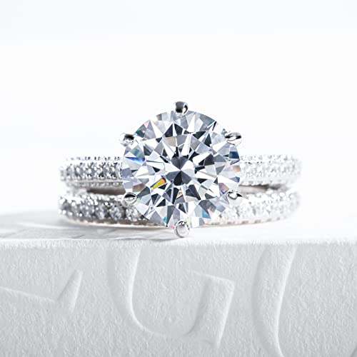 Gobaalele 4ct Cubic Zirconia Wedding Ring Set, CZ Engagement Ring Bridal Set Christmas gift for women, 925 Sterling Silver Promise Ring Wedding Band Size 4.0 (Round Cut)