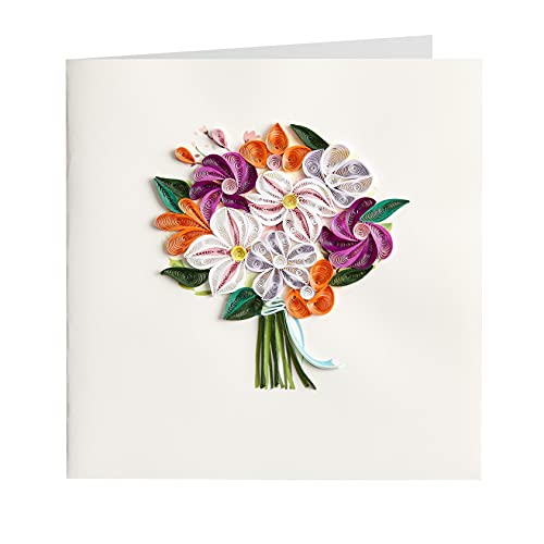 NIQUEA.D Happy Birthday Card, Bouquet Quilled (NB-0061),(6" x 6") Square