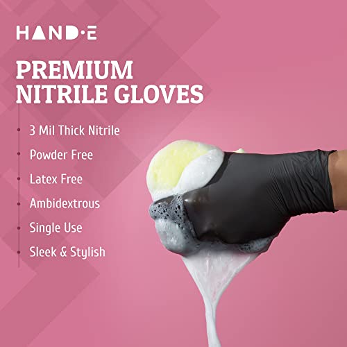 Hand-E Touch Black Nitrile Disposable Gloves Small, 50 Count - BBQ, Tattoo, Hair Dye, Cooking, Mechanic Gloves - Powder and Latex Free Gloves