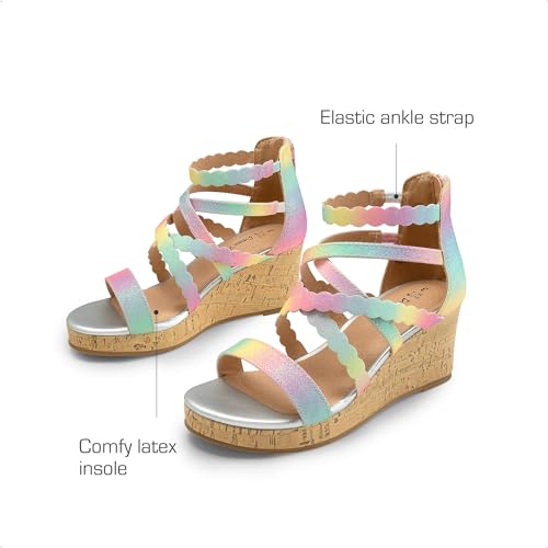 DREAM PAIRS Girls Wedge Sandals Flatform Open Toe Platform Sandals Flower Wedding Party,Size 1 Little Kid,CHAMPAGNE-GLITTER,SDSD2412K-1