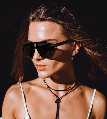 FEISEDY Polarized Aviator Sunglasses Side Shield Goggles Oversized Flat Top Shades 80s Retro Steampunk Aviator Sun Glasses B0096