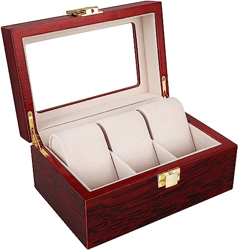 Uten 3 Slots Watch Box Storage Case Organizer Jewellery Display Wooden for Men Women