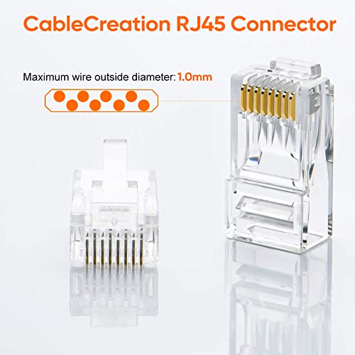 CableCreation Cat6 RJ45 Connectors, 10-Pack Cat6 RJ45 Ends, Ethernet Cable Crimp Connectors UTP Network Plug for Solid Wire and Standard Cable, Transparent