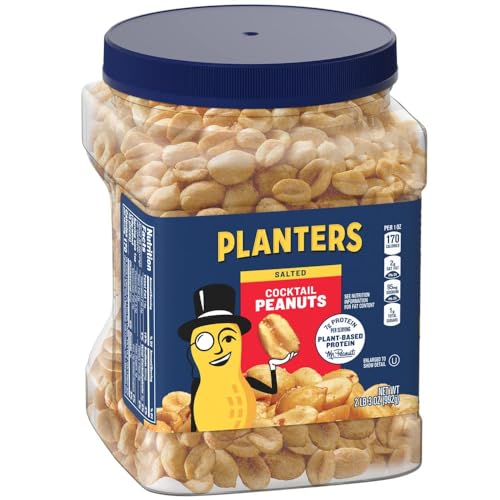 PLANTERS Salted Cocktail Peanuts, Party Snack, Plant-Based Protein, After School Snack, Roasted in Peanut Oil, Salted Nuts, Snack for Adults, Flavored with Sea Salt, Bulk Nuts, Kosher, 2.19lb (2 lb, 30z = 35 oz) Jar