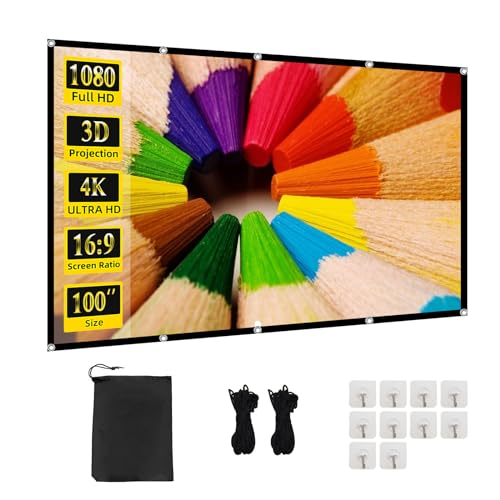 Projector Screen TOWOND 100 inch Projection Screen Indoor Outdoor Washable Anti-Crease 16:9 HD Rear Front Movies Screen for Home Theater Office