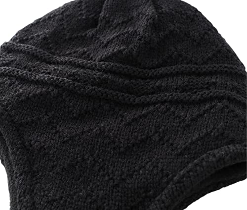 Connectyle Toddler Boy Knit Winter Hat with Ear Flaps Knit Kids Hat with Pompom Fleece Lined Beanie Cap M Blue+Purple