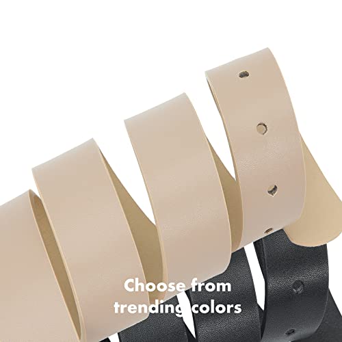 Earnda Women Belts for Jeans Dresses Fashion Gold Buckle Ladies Waist Belt Faux Leather Beige X-Small 24-26