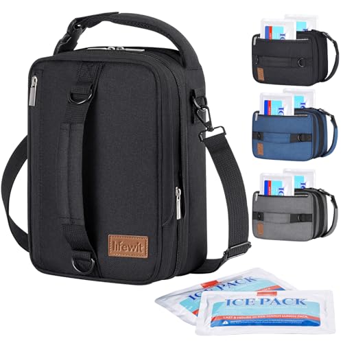 Lifewit Expandable Lunch Box for Men, Insulated Lunch Bag, Portable Cooler Bag with Shoulder Straps and 2 Ice Packs for Men Women Adult for Work College Travel, 6.5L 12 Cans Black