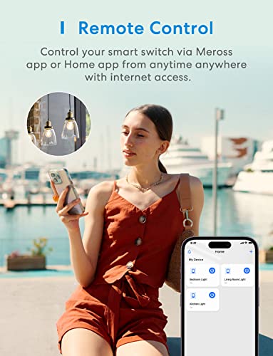 meross Smart Light Switch 2 Pack Supports Apple HomeKit, Siri, Alexa, Google Assistant & SmartThings, 2.4GHz Wi-Fi Single Pole Light Switch, Neutral Wire Required, No Hub Required