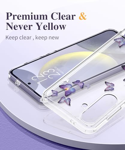 GVIEWIN for Samsung Galaxy S24 Plus Case with Screen Protector+Camera Lens Protector, Clear Stylish Floral Pattern Slim Protective S24+ Plus Cover for Women 6.7" (Twinkle Clear)