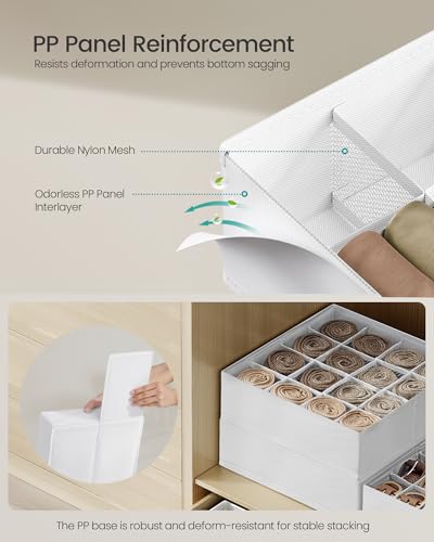 SONGMICS Set of 4 Drawer Organizers, Closet Organizers for Underwear, 80 Cells, Foldable Sock Holders, 11.8 x 11.8 x 3.9 Inches, for Storing Socks, Ties, Belts, Cloud White URUS011W01