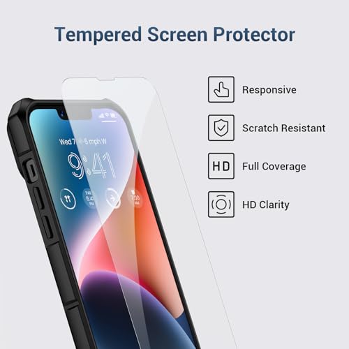 NULETO for iPhone 14 & iPhone 13 Case Designed Upgrade Built-in Screen Protector & Stand & Slide Camera Cover, Full-Body Rugged Shockproof Protective Cover for iPhone 14 & iPhone 13 - Black