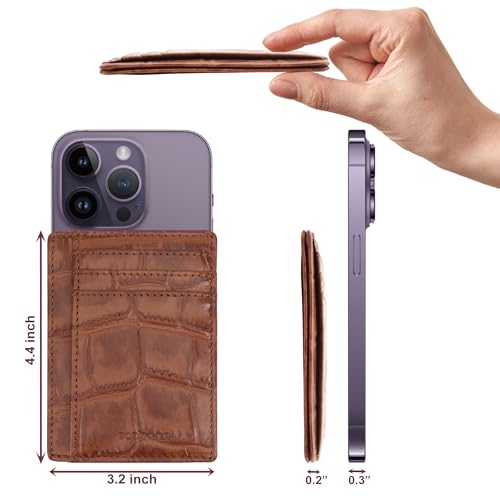 BOTANNER Genuine Leather Slim RFID-Blocking Card Holder – 3 Card Slots, 1 ID Window, 2 Additional Pockets,1 note section Croc-Embossed Design | Unisex (Chestnut)