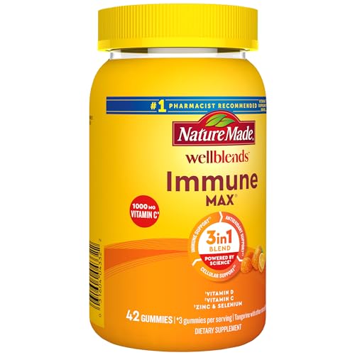 Nature Made Wellblends ImmuneMAX Gummies, Vitamin C 1000mg + Zinc, Selenium, & Vitamin D3 5000 IU, Immune Support Supplement, 42 Gummies