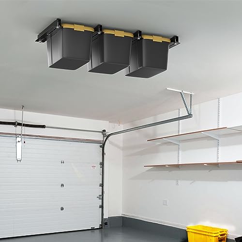 WALMANN Overhead Tote Storage Rail System, Garage 16" Joists Ceiling Bin Storage Rack Heavy Duty Adjustable Tote Slide Garage Storage System(for 3 Bins, Bins are not included)