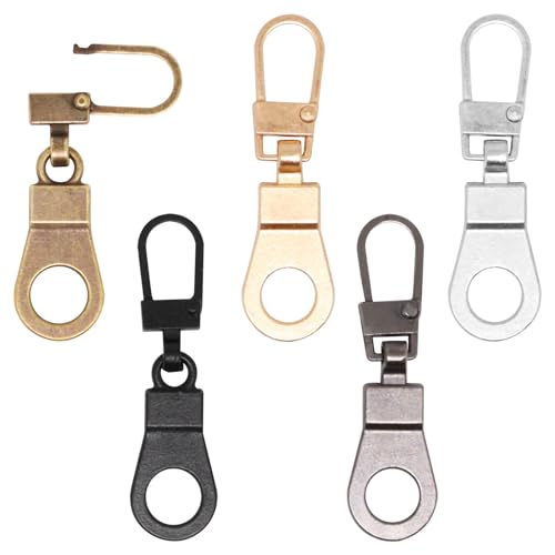 SWZHAI Replacement Zipper Pull, 5pcs Detachable Luggage Zipper Pulls Zipper Tab Replacement for Small Holes Heavy Duty Zipper Pull Replacement for Jacket Purses Backpacks Suitcase (5 Colors)