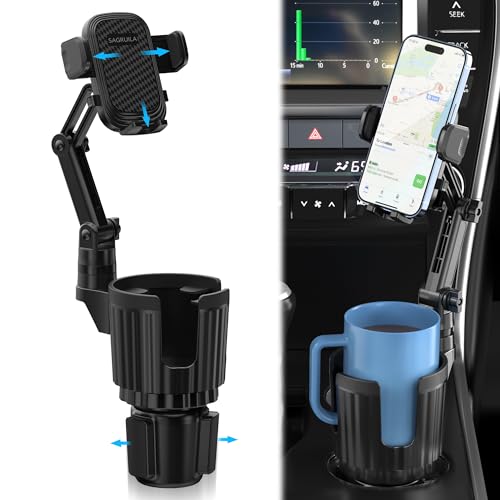 Cup Holder Phone Mount for Car, Car Cup Holder Phone Holder with Expandable Base, 2 in 1 Cup Phone Holder Adapter for Car, 360 Degree Rotating Neck, Fits All 4-7” Smartphones and Most Bottles