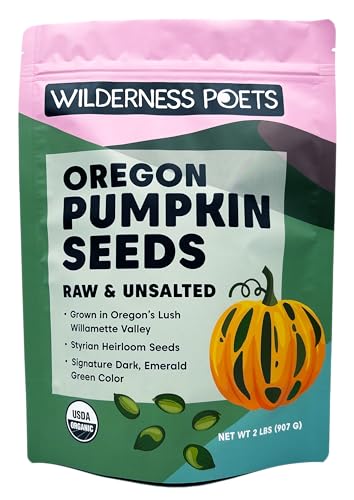 Wilderness Poets Oregon Pumpkin Seeds - Organic, Heirloom, Raw - Shelled, No Salt, Bulk Size (32 Ounce - 2 Pound)