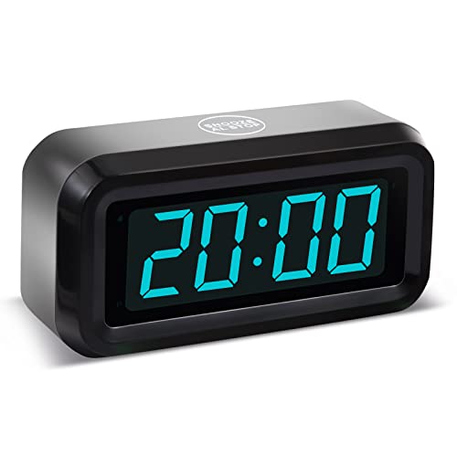 Timegyro Digital Alarm Clock Battery Operated with LED Display for Bedrooms, Long Battery Life, 3 Brightness Adjustable, 12/24 Hour, Snooze, Black Case with Blue Digits