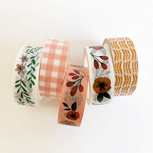 ZYNSHE Washi Tape Set of 16 Rolls of 15 mm Wide Washy Tape Cute Decorative Tape for Journaling, Scrapbooking, Crafts, Bullet Journals, Planners, DIY Decor & Craft Supplies for Adults & Kids (Meadow)