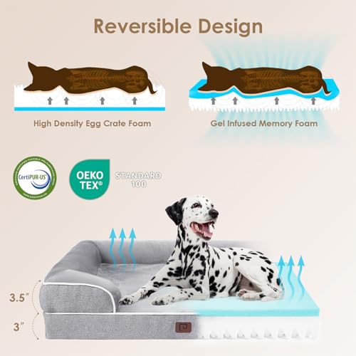 EHEYCIGA Orthopedic Dog Beds for Extra Large Dogs, Waterproof Memory Foam XL Dog Bed with Sides, Non-Slip and Egg-Crate Foam Big Dog Couch Bed with Washable Removable Cover, Grey