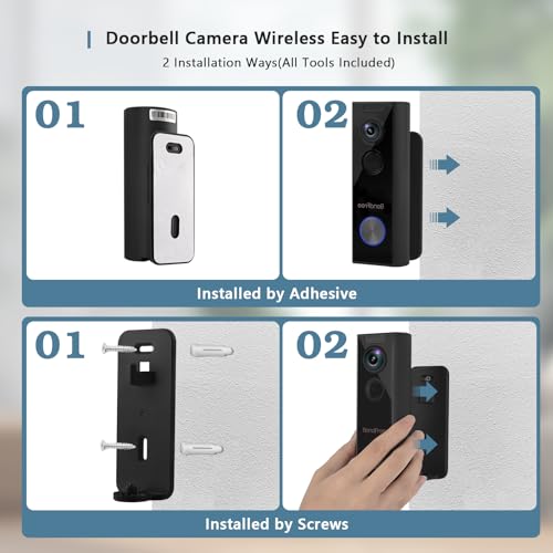 BondFree Doorbell Camera Wireless with Wireless Chime, Doorbell Mount, Video Doorbell HD, 2.4GWiFi, 2-Way Audio, Night Vision, Cloud SD Card Storage, Compatible with Alexa,Google Assistant, Black