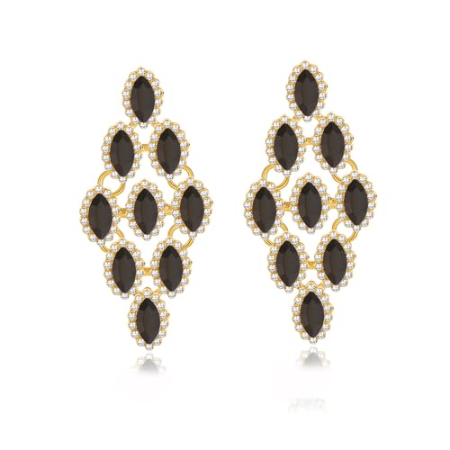 Black Vintage Rhinestone Statement Earrings Retro Fancy Crystal Drop Dangle Earrings Big Geometry Costume Jewelry for Bridesmaid Wedding Party Prom