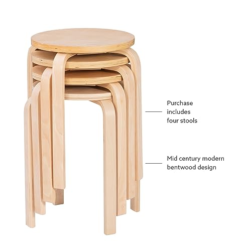 Jenna Natural Round 17.75" Stacking Stool, Set of 4 by Linon