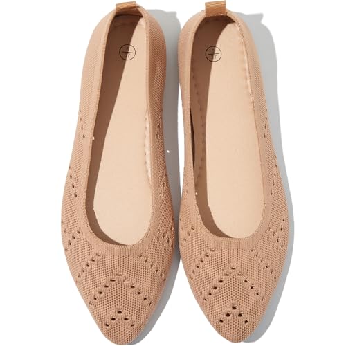 Women’s Flats Shoes Dress Shoes for Women Ballet Flats Dressy Comfortable Pointed Toe Flats Foldable Flats(Beige.us8)