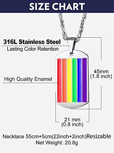 Bandmax Black Rainbow Stripes Necklace for Men Women Personalized Text Engraved Double Tag Pendant with Rainbow Flag Stripes Custom Gay Necklace for Him Her