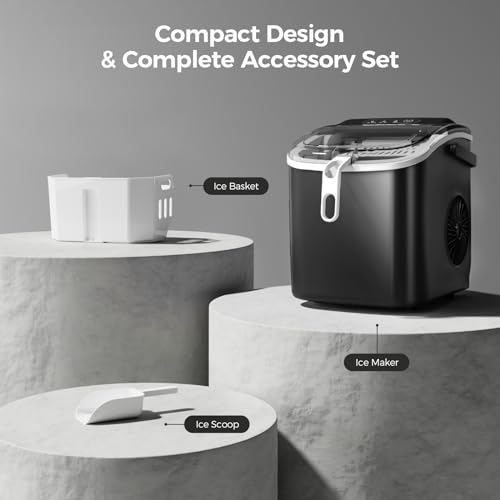 Portable Ice Maker Machine with Handle, 26lbs/24Hrs, 6Mins/9 Ice Cubes, Self-Cleaning with Basket/Scoop, Countertop Ice Makers for Home/Kitchen/Office(Green)