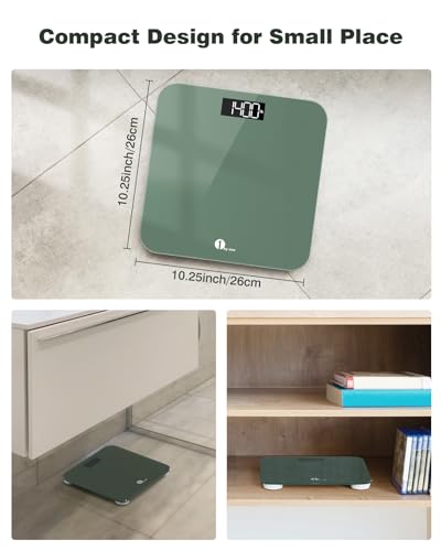 1 by ONE Digital Body Weight Scale, Bathroom Weighing Scale for People with Large LED Display, 400 lbs,Tape Measure and Batteries Included