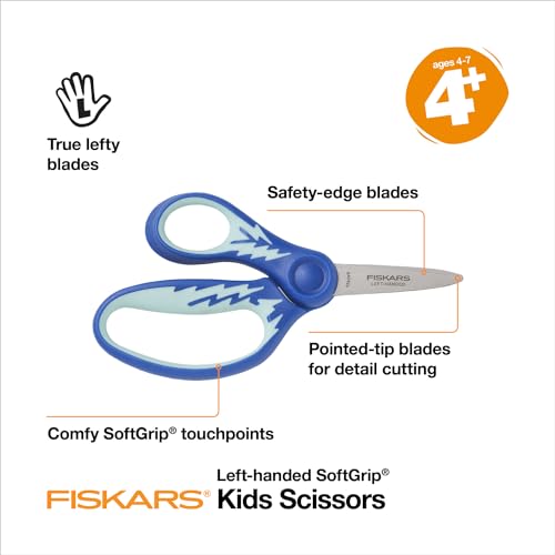 Fiskars 5" Pointed-Tip Scissors for Kids Ages 4-7, Scissors for School or Crafting, Back to School Supplies, Red