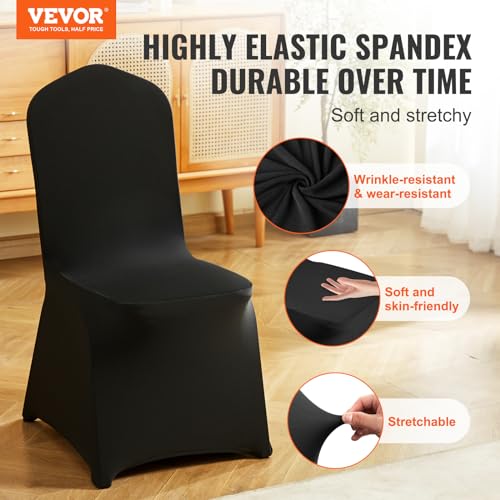 VEVOR White Stretch Spandex Chair Covers - 12 PCS, Folding Kitchen Chairs Cover, Universal Washable Slipcovers Protector, Removable Chair Seat Covers, for Wedding Party Dining Room Banquet Event