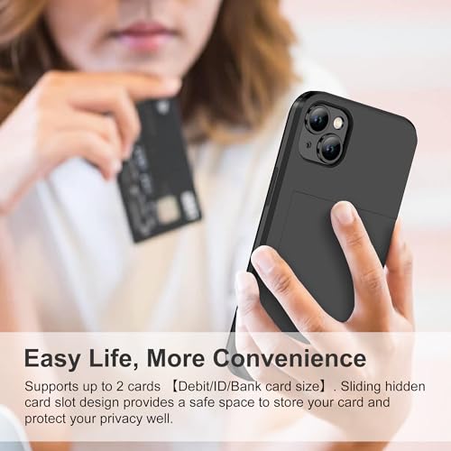 SAMONPOW 4-in-1 for iPhone 15 Case Wallet with Screen Protector & Camera Cover Full Body Hybrid 15 Case with Card Holder Shockproof Protective Phone Case for iPhone 15 for Women Men, Black