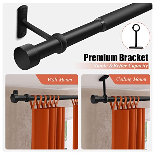 1 Inch Curtain Rods for Windows, 16 to 28 Inch Black Rustic Curtain Rod Set, Modern Design Drapery Tubes with Brackets Room Divider, For Indoor and Outdoor