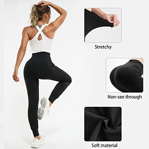 LEINIDINA Women’s Jogger Pants Active High Waisted Sweatpants with Pockets Tapered Casual Lounge Pants Loose Track Cuff Leggings (Black, Small)