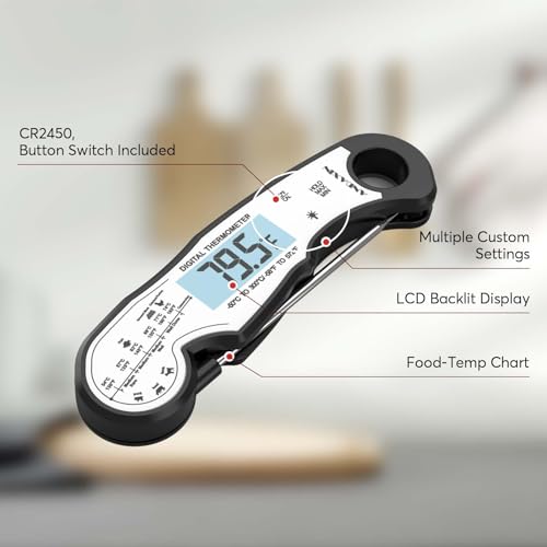 Digital Instant Read Meat Thermometer Digital for Grilling and Cooking - ANDAXIN Waterproof Ultra-Fast Thermometer with Backlight&Calibration&Foldable Probe for Kitchen,Deep Fry,BBQ,Grill-Black/White