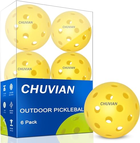 CHUVIAN Pickleball Balls, 6 Pack, 40 Holes, Yellow, Suitable for All Courts High Bounce, True Flight, Durable Yellow Pickle Balls, USA Pickleball Approved Tournament and Competition Play